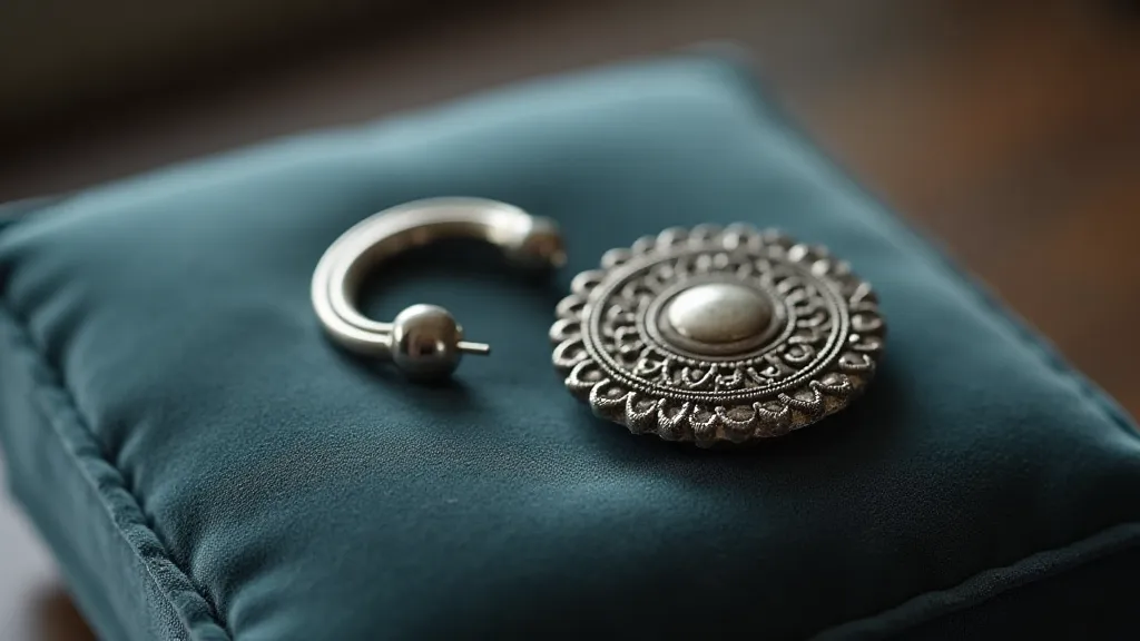 Silver button hook on velvet