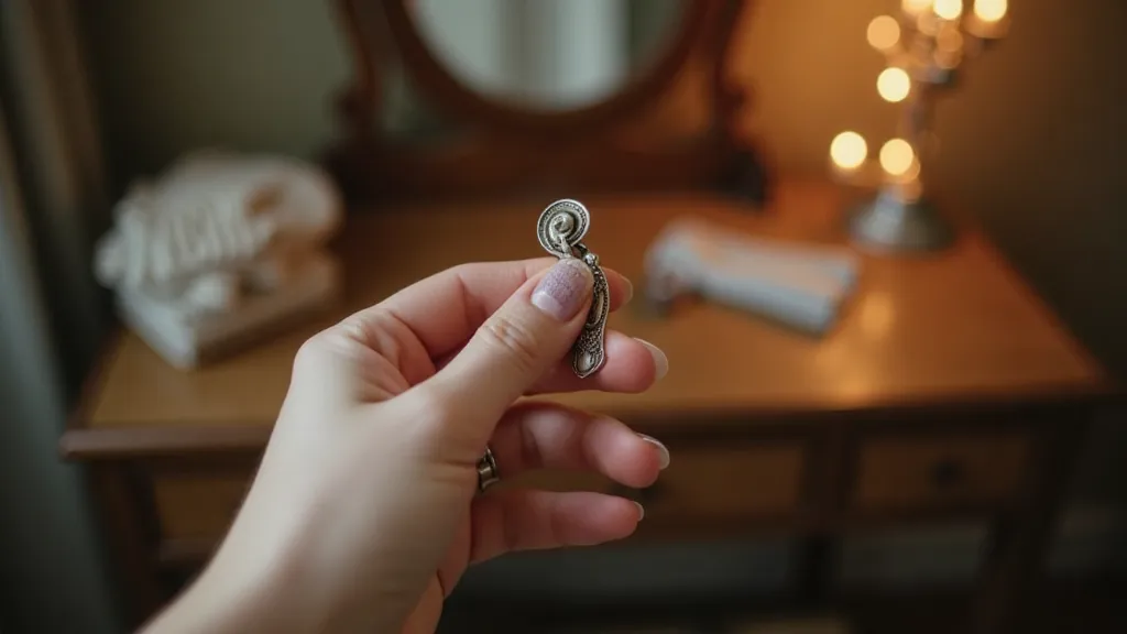 Hand holding a vintage button hook