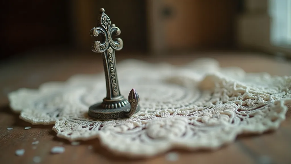 Antique silver button hook on lace handkerchief