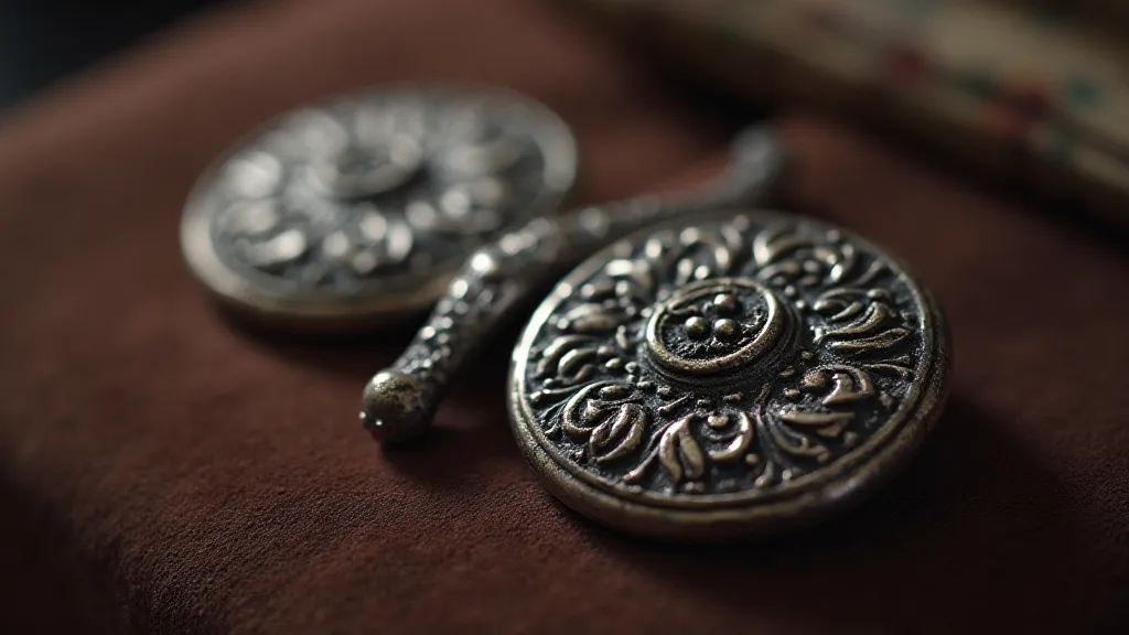 Vintage silver button hook on velvet cushion