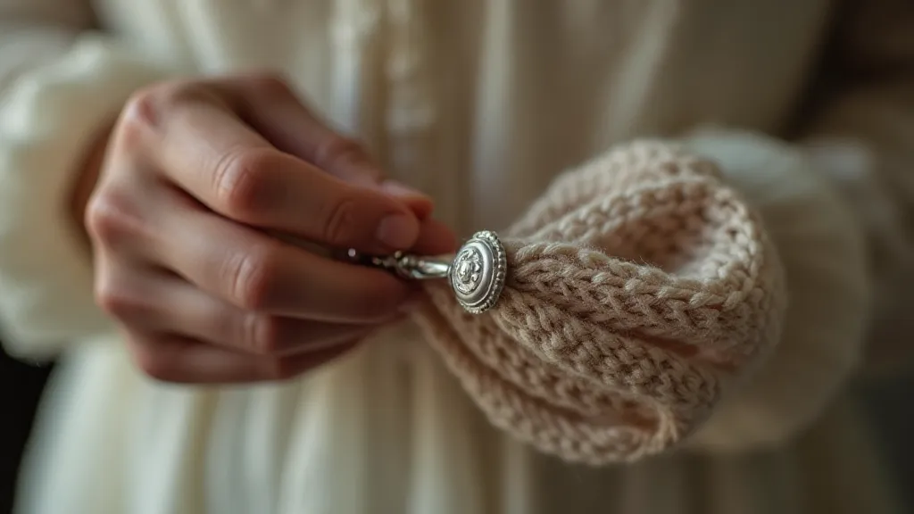 Hand holding a vintage button hook