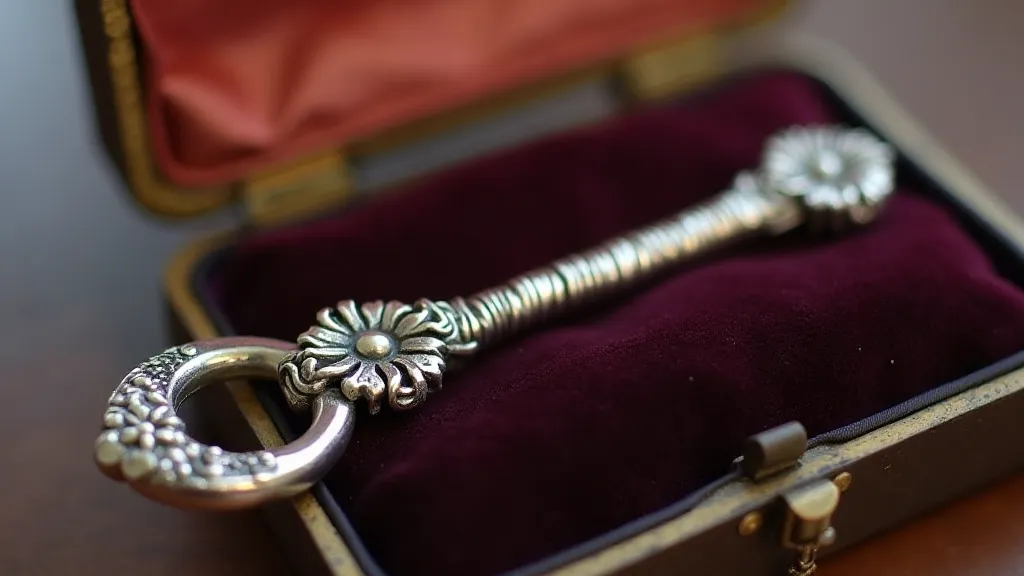 Silver button hook with floral carving