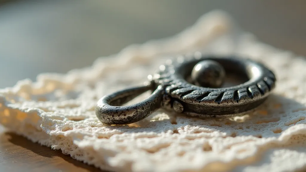 Silver button hook on lace handkerchief