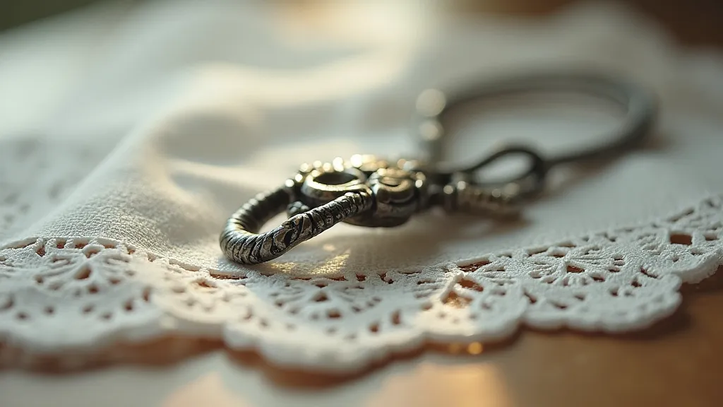 Antique silver button hook on lace handkerchief