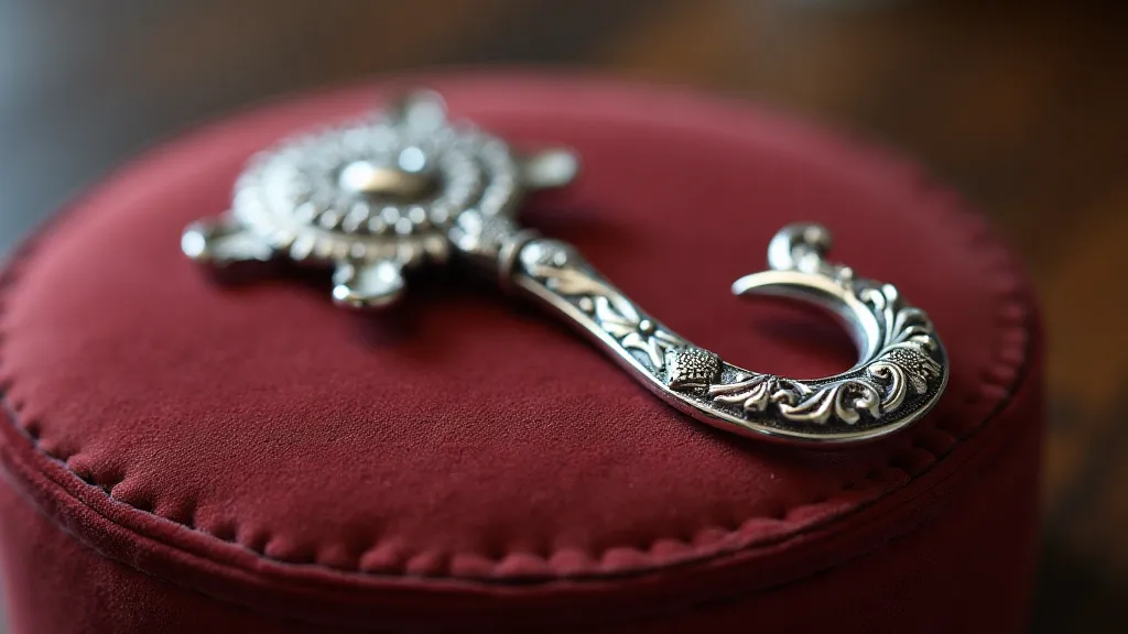 Antique silver button hook on velvet