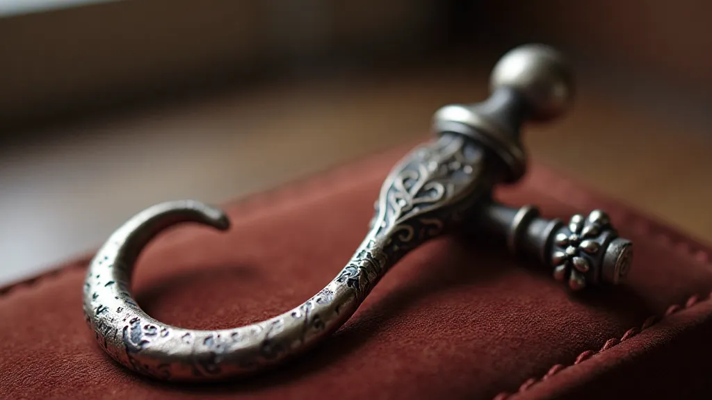 Vintage silver button hook on a velvet cushion