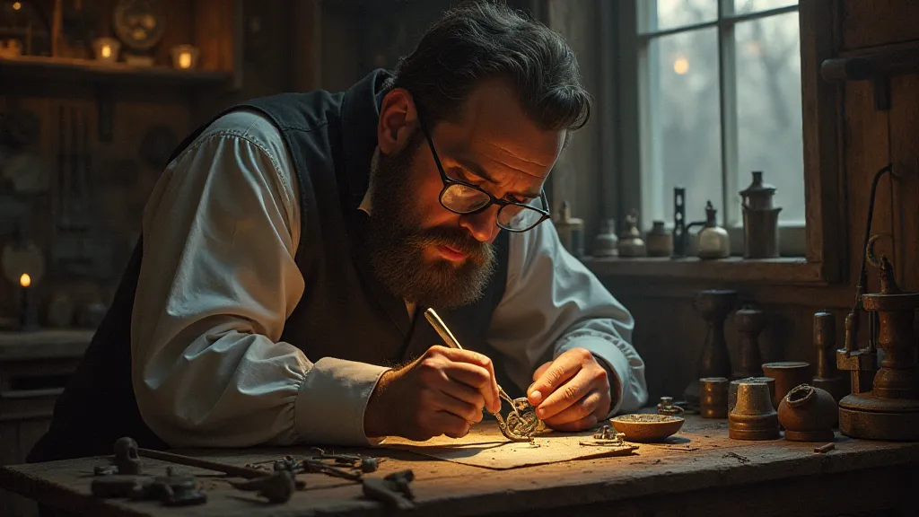 Victorian craftsman working on a button hook.
